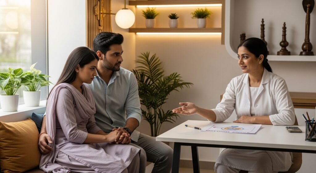 Infertility treatment consultation with doctor for couple
